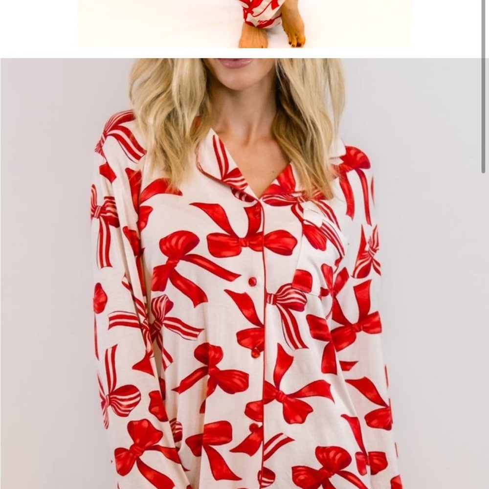 In my Sundays Red Bow Holiday Print Mallory Irvin Pajamas - Small